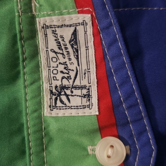 Polo Ralph Lauren NWT Green, Blue, Yellow Striped Swim Trunks, Small - Picture 5 of 6